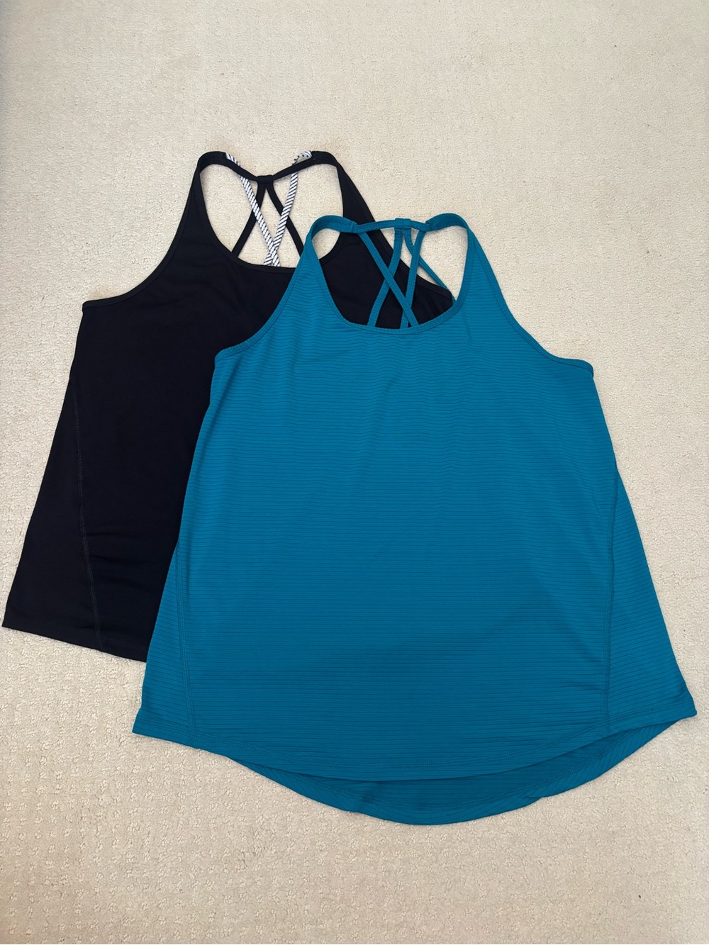 Women’s Strappy Tank Top - Teal and Black Set of 2 Active Loose Fit Criss Cross